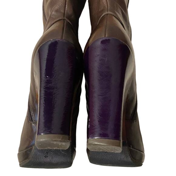 Dries Van Noten Brown Leather Side Zipper Chunky Heeled Tall Boots Women Sz 35.5 - Picture 9 of 11